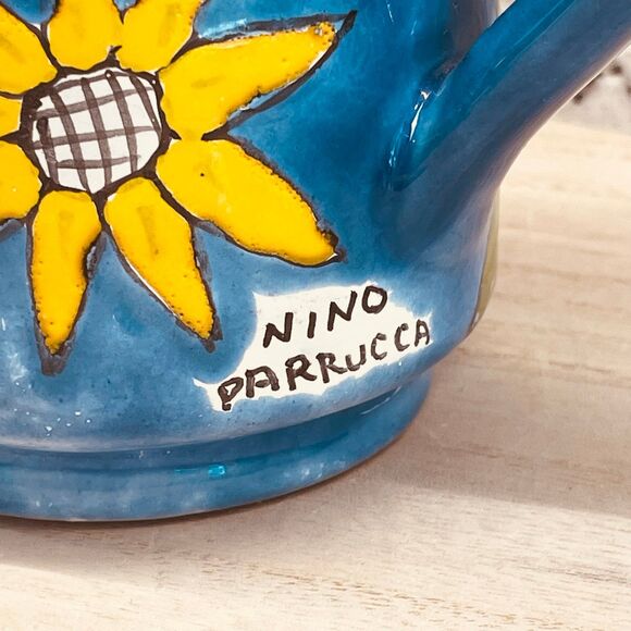 Hand Painted Nino Parrucca Teapot Bent Spout Italy Yellow Sunflowers Art Pottery - Picture 3 of 11
